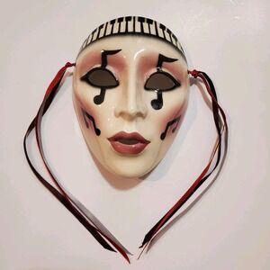 Clay Art Ceramic Face Mask Jazz Fantasy Piano Vintage 1990s Woman Music Notes